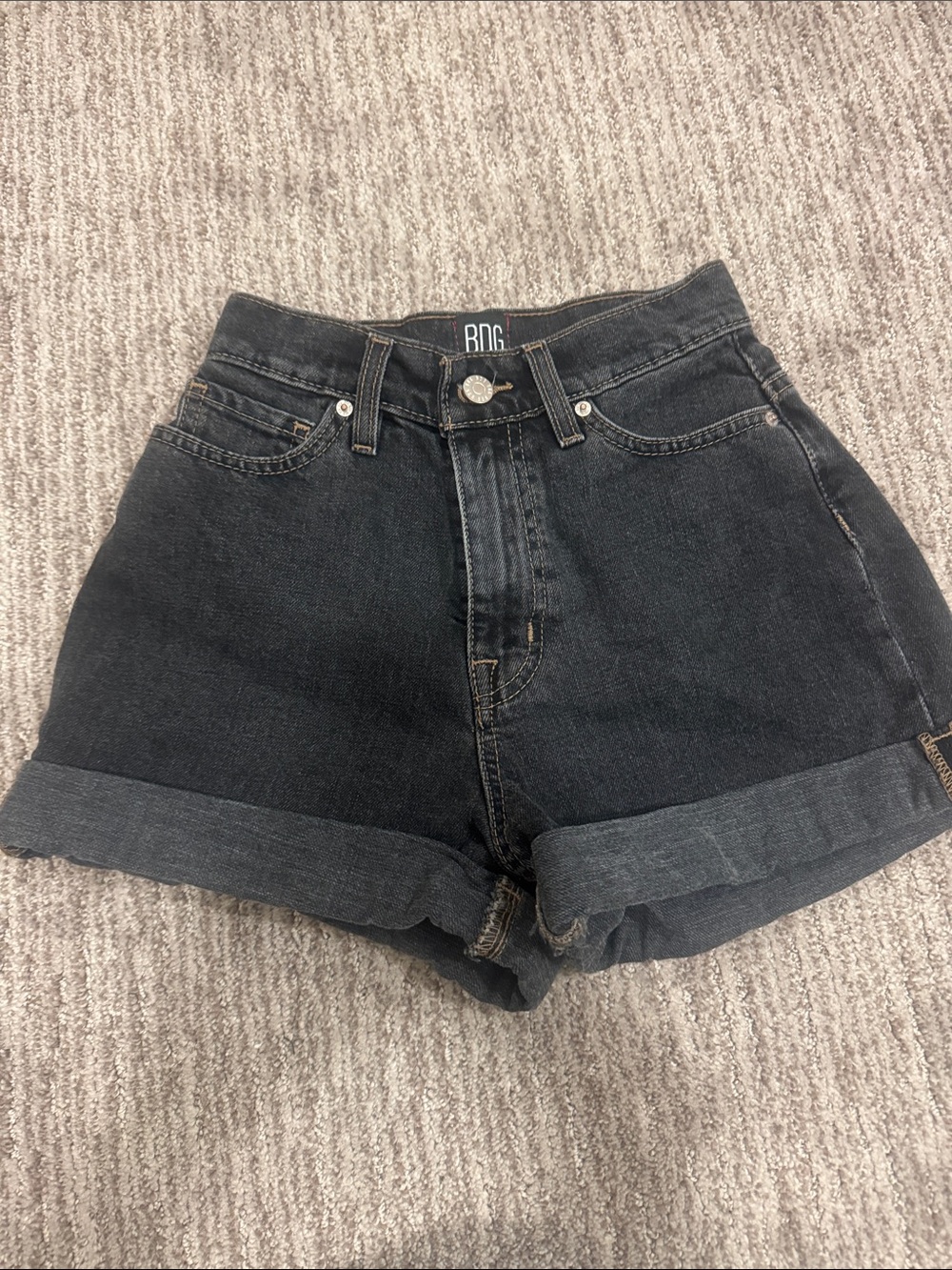 BDG Black Mom High-Rise Rolled Hem Denim Shorts